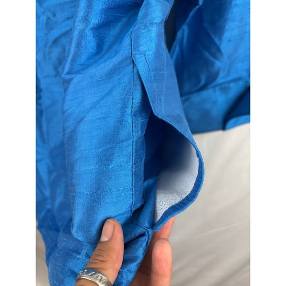 Caroline Rose Blue 100% Silk Open Front 3/4 Sleeve Topper Jacket LARGE - Picture 14 of 15